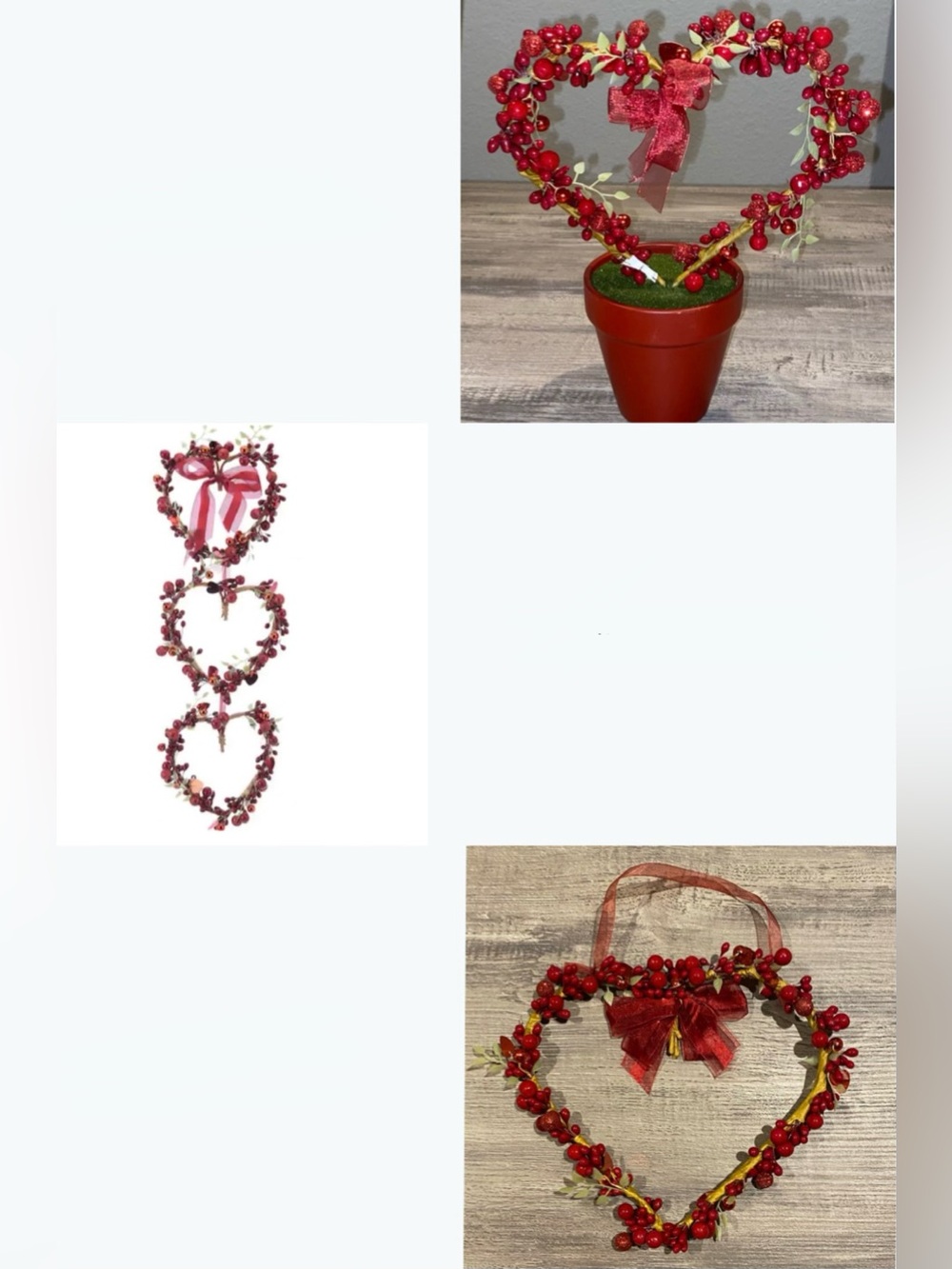 Set of 3 Red Berry Heart Decor